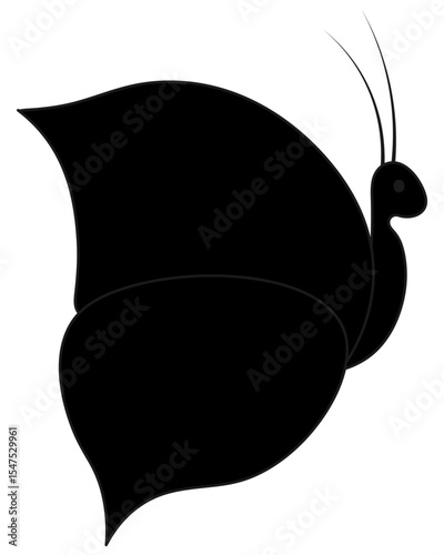 Butterfly. Side view. Silhouette. Vector illustration. Garden insect with two pairs of wings and antennae. Cartoon. Isolated white background. Idea for web design.