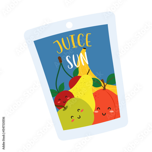 Colorful summer cold drink cartons and bottles with different fruit flavors