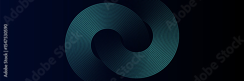 Blue abstract background with glowing circles. Swirl circular lines pattern. Geometric spiral. Twirl element. Modern graphic desi