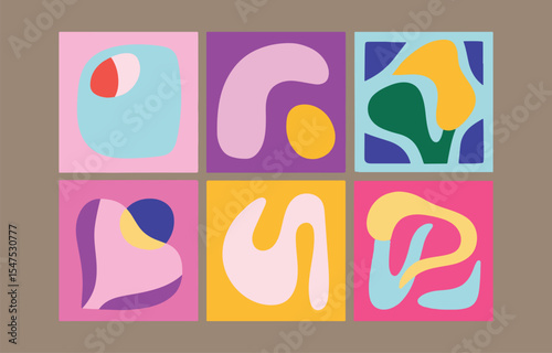 Six abstract colorful squares modern art print set digital download