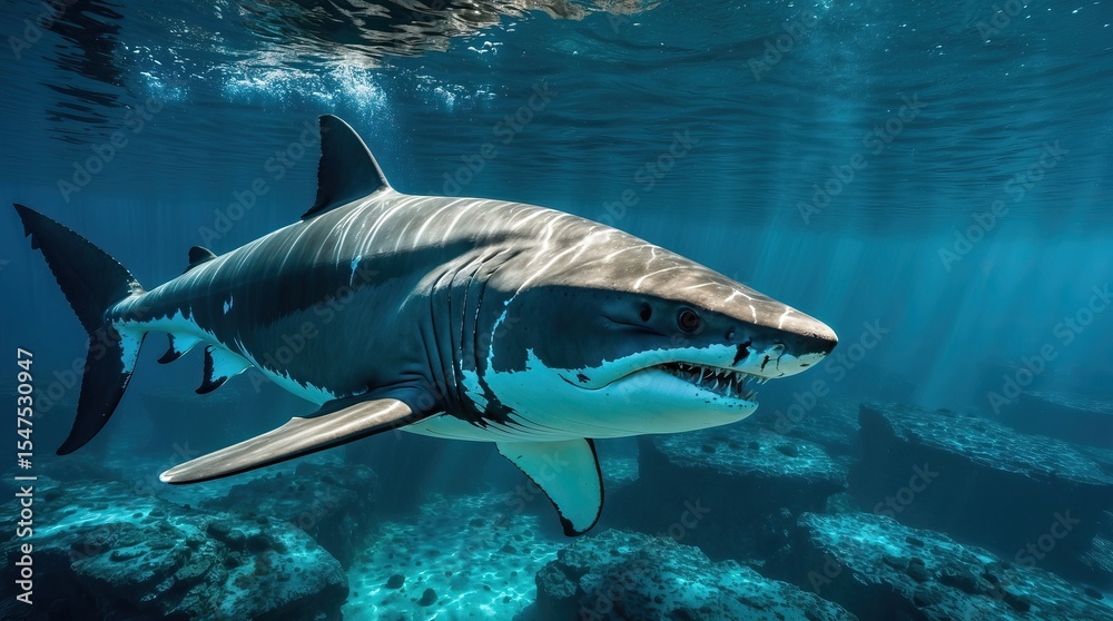 Fototapeta premium Sharks in the Depth — A Symbol of Primal Power, Predatory Elegance, and Silent Balance in the Deep