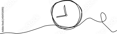 Minimalist continuous line drawing of a wall clock showing 2:00. Simple modern design ideal for concepts of time, punctuality, and schedule.