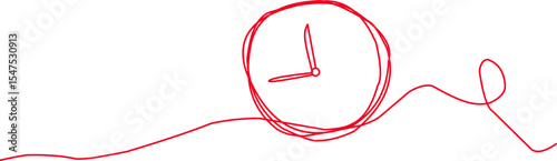 Minimalist continuous line drawing of a wall clock showing 2:00. Simple modern design ideal for concepts of time, punctuality, and schedule.