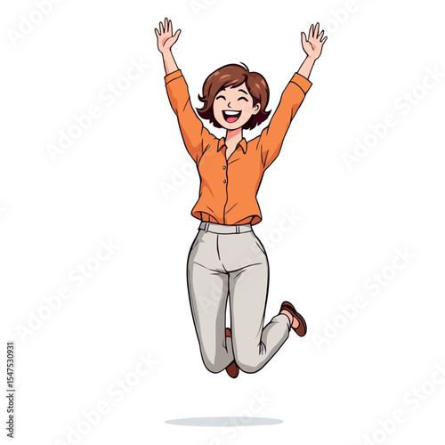 Vsai happy businesswoman jumping with arms raised celebrating success
