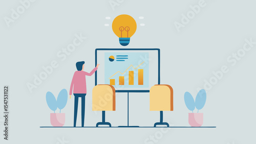 Business Growth Strategy Presenting Charts Lightbulb Idea Business Meeting Finance and Marketing