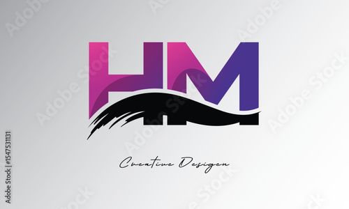 HM Artistic Brush Logo – Creative Gradient Monogram Lettermark with Paint Stroke Wave for Fashion, Branding & Modern Identity Design