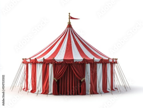 Classic circus tent, red and white striped canvas,  with entrance