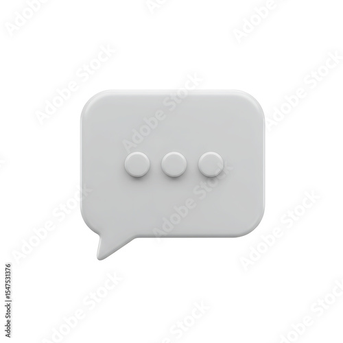 White embossed speech bubble icon with three dots communication symbol