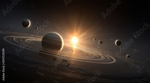 Cosmic ring system, planets, sun