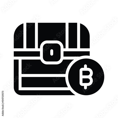 A premium glyph icon of locked bitcoin chest