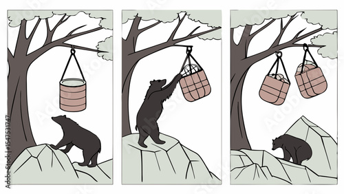 Bear animal behavior trying to get food from tree branch sequence problem solving effort challenge wildlife nature outdoors