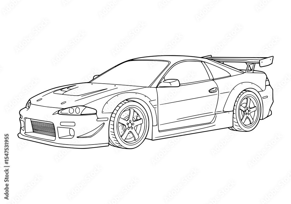 Naklejka premium sport classic automobile vector illustration with wheels and bumper design. coloring page