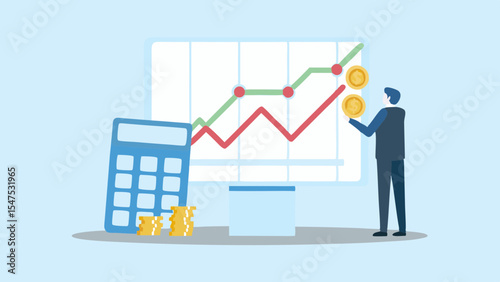 Financial growth and success strategy Data analysis investment calculator and rising profit in