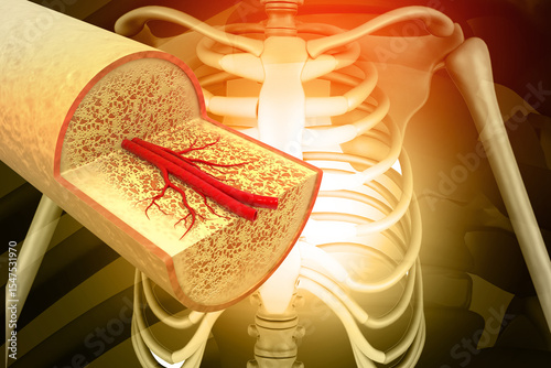 Human bone cross section anatomy. 3d illustration
