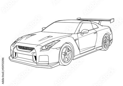 Vector illustration of a sport luxury automobile with a fast, modern design. coloring page for kids