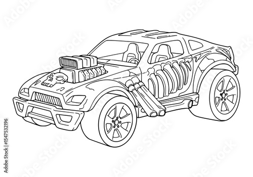 Vector illustration of a sport luxury automobile with a fast, modern design. coloring page for kids