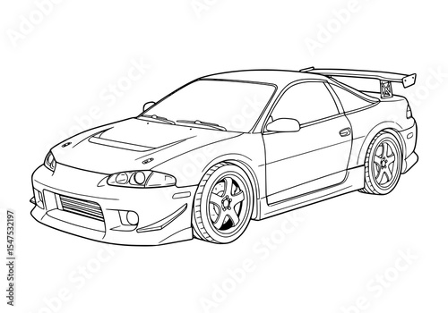 Vector illustration of a sport luxury automobile with a fast, modern design. coloring page for kids