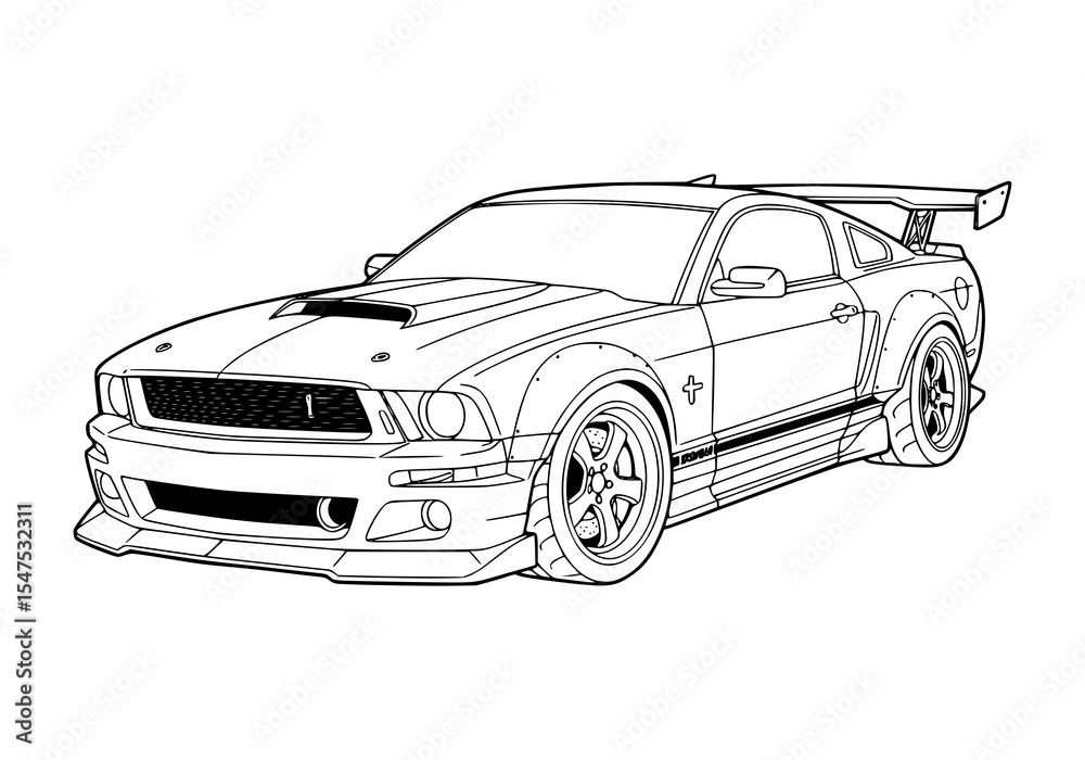 Fototapeta premium Vector illustration of a sport luxury automobile with a fast, modern design. coloring page for kids
