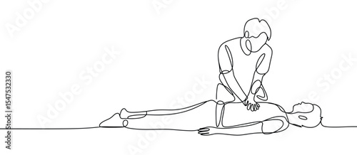 Single Line Drawing of CPR First Aid Procedure