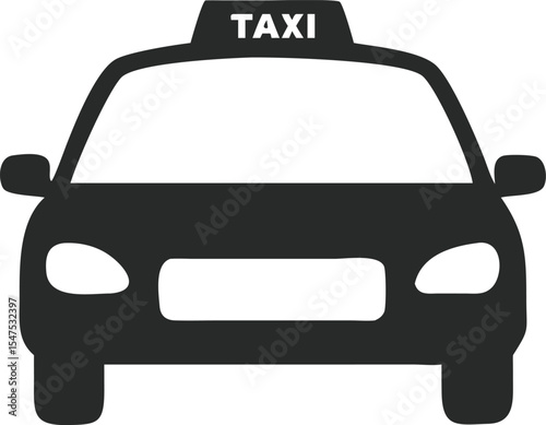 Black and White Taxi Front Icon – Transportation Symbol with Bold Lettering