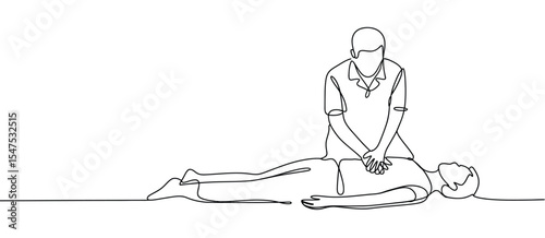 Continuous Line Drawing of CPR Chest Compressions