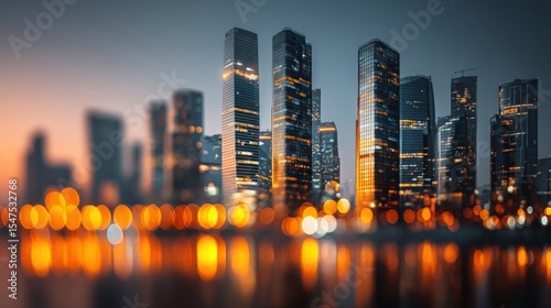 Cityscape at Dusk: Modern Skyscrapers and City Lights