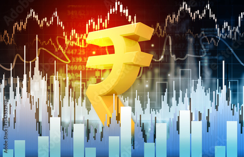 Stock market graph with Indian rupee symbol. 3d illustration
