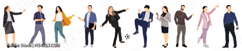 Office and business people vector collection - Set of characters working with computers, standing, talking and doing work. Flat design illustration