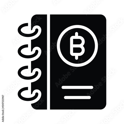 A customizable glyph icon of bitcoin ledger book