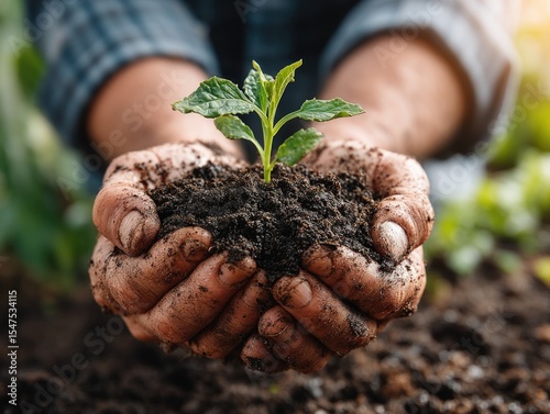 Hands Holding Young Plant Seedling and Soil