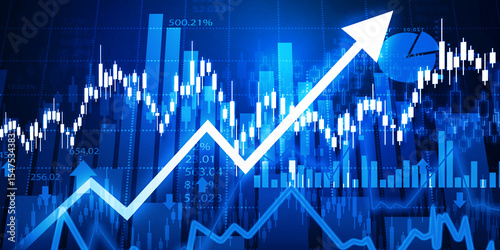 Stock market graph. Arrow graph shows market growth. 3d illustration