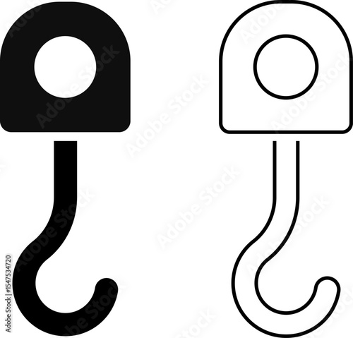 Hook icon set. Crane hook icons. Industrial lifting equipment symbol for construction. heavy machinery. cargo handling
