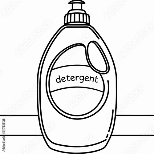 Laundry detergent bottle, cleaning product packaging design, simple line art illustration. This detergent bottle is perfect for household cleaning product labels and advertisements.