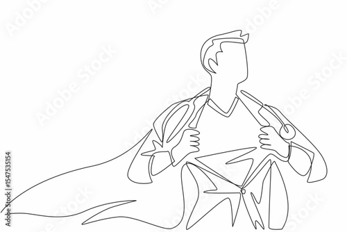Single one line drawing male doctor wearing robe and wings. Worker who must always be ready when needed at any time. Professional. National Superhero Day. Continuous line design graphic illustration