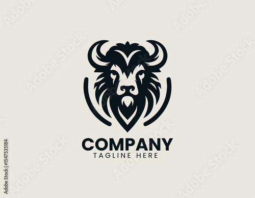 Bison full body vector logo illustration depicting walking buffalo inside badge style design