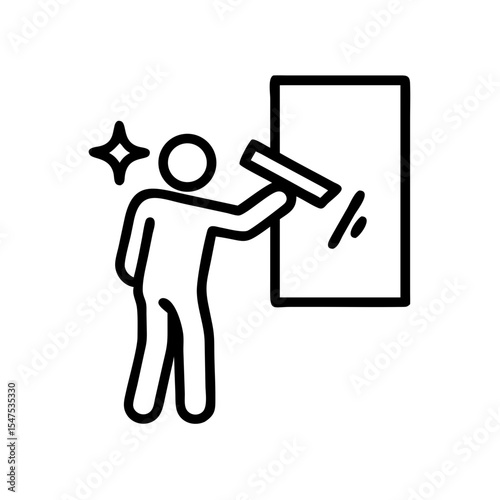 Cleaner wiping window with squeegee on white background, illustrating cleaning service at work. Cleaner wiping window to make glass shine is efficient,