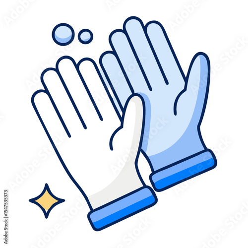 Cleaning-gloves protecting hands for housework and sanitizing services. Illustration shows detailed cleaning-gloves with clean hands ready for chores and hygiene, for housework, and more.