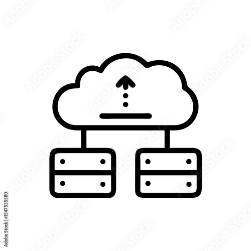 Cloud storage server data center icon. Data center system shows cloud computing and data transfer to servers.