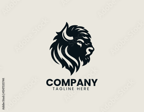 Bison full body vector logo illustration depicting walking buffalo inside badge style design
