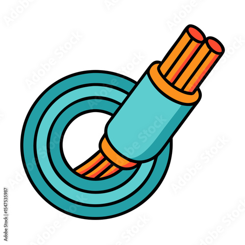 Fiber optic cable coiled in circle. High-speed internet connection technology.  Fiber optic cable design for communication network illustration. This fiber optic cable image is perfect for websites,