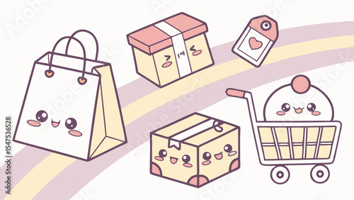 Vector illustration of shopping bags and gift boxes, perfect for Christmas, birthday, or holiday celebration icons