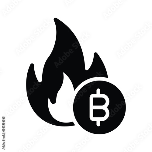 A trendy glyph icon of bitcoin burn