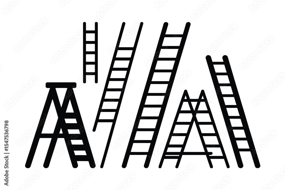 Collection of Various Black Ladders and Step Ladders Collection of Various Black Ladders and Step Ladders