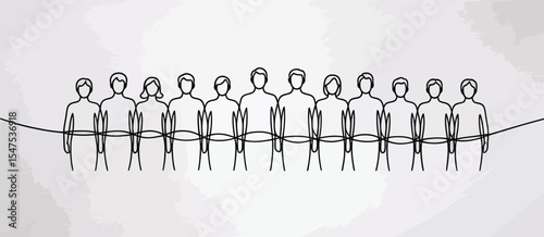 Connected People Line Art Teamwork Collaboration Illustration