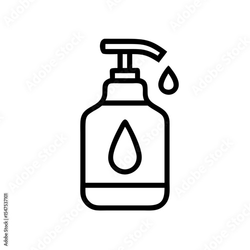 Liquid soap pump bottle dispenser with drop icon.  Soap pump bottle design for bathroom or kitchen.  Stylish liquid soap pump bottle illustration for hygiene product packaging.