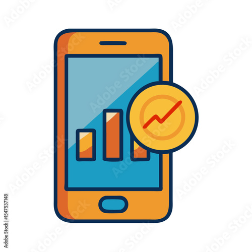 Smartphone displaying business graph. Mobile phone screen shows upward trend chart indicating growth and success.  This mobile phone image is perfect for business presentations, marketing materials,