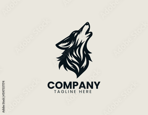 Howling wolf vector logo illustration with dynamic lines and moonlight enclosed in circular logo emblem