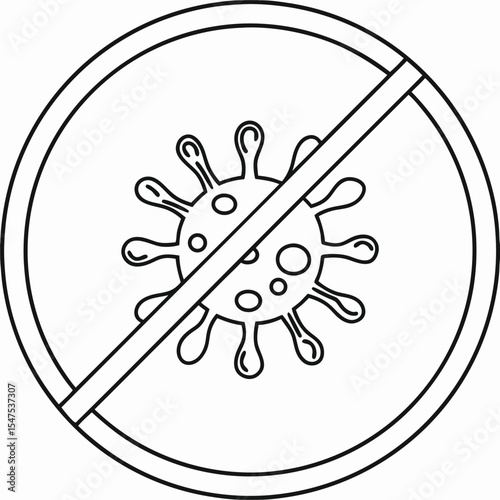 No bacteria symbol. Cleanliness and hygiene icon.  Sterile environment graphic for medical, healthcare, and sanitation purposes.  No bacteria symbol represents purity and safety.