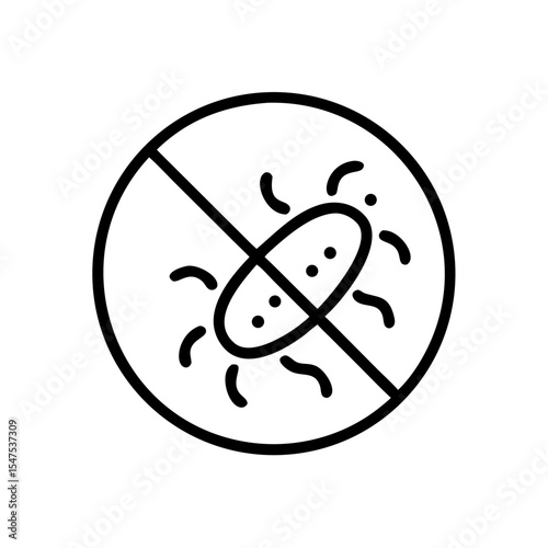 Sterile symbol. No bacteria icon. Cleanliness logo. Antibacterial graphic for hygiene products packaging.  No germs sign.