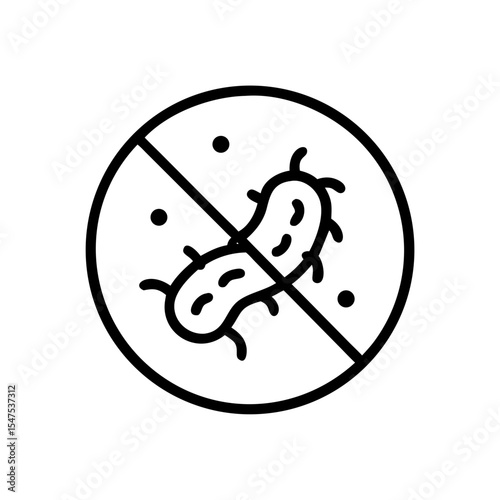 No bacteria symbol, clean icon, hygiene sign, germ free graphic for sanitation products packaging.